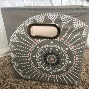 Pink and gray storage bin